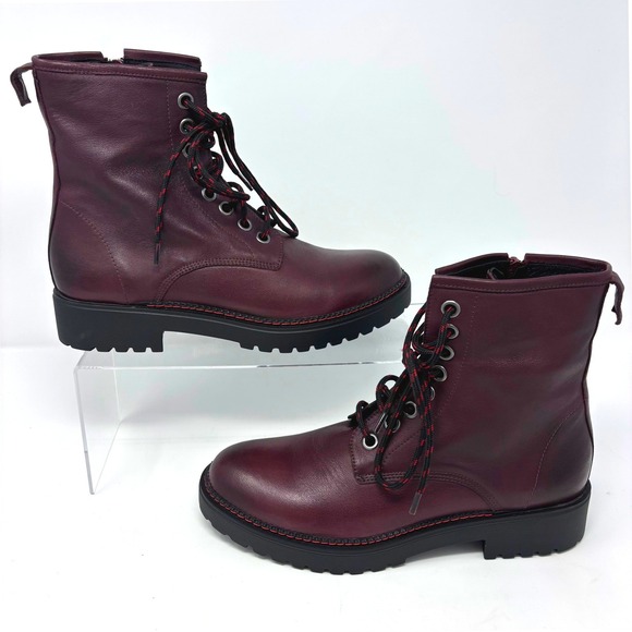 Bueno Destiny - Merlot Maroon Leather Lace Up Zip Combat Boots Size 9.5 Women - Picture 4 of 7